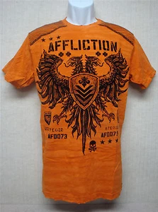 AFFLICTION - Herren orange & schwarz Grafik T-Shirt - zweiköpfiges Adler Design - Größe L - Bild 1 von 10