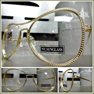 New CLASSIC VINTAGE RETRO Style Clear Lens EYE GLASSES Gold Metal Fashion Frame - Picture 1 of 9