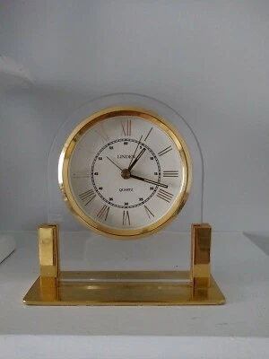 Linden Quartz Desk Clock Gold Tone Finish, Tested mid century modern Hong Kong - Image 1 of 4