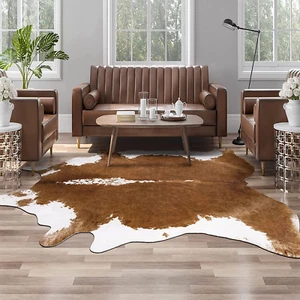 Premium Faux Cowhide Rug 4.6 X 5.2 Feet, Sturdy and Large Size Cow Print Rugs, S - Picture 1 of 7