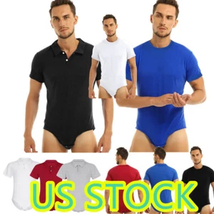~Mens Adults One Piece Lingerie Short Sleeves T-shirt Bodysuit Romper Pajamas - Picture 1 of 93