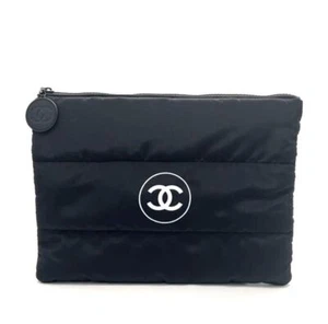 CHANEL Clutch Cosmetic Pouch Coco Mark Polyester Black UNUSED Japan Auth F/S - Picture 1 of 8