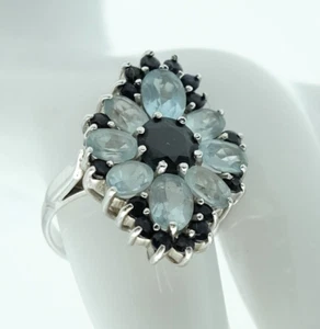 Anillo de mujer plata 925 aguamarina circonita piedras preciosas talla 57 anillo de plata de ley #84L - Imagen 1 de 5