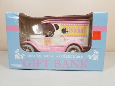 Banco de regalo coleccionable Ertl vintage de 1863 It's A Girl rosa y blanco de metal fundido a presión Foto 1 de 4