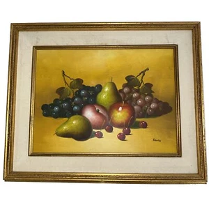 Vntg MCM Painting Original Still Life Signed Fruit Apples Pear Framed 22” X 18” - Picture 1 of 18
