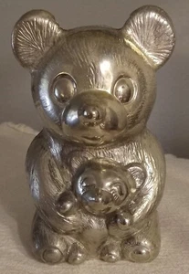 Vintage Leonard Silver Plated Teddy Bear Bank Mother & Baby Coin Bank Nursery - Picture 1 of 15