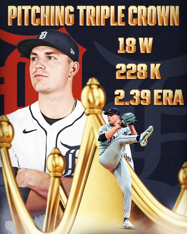 8x10 Photo TARIK SKUBAL Detroit Tigers 2024 Cy Young Pitcher triple crown - Image 1 of 1