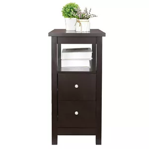 Chairside End Table with 2 Drawer and Shelf Narrow Side Table Home Decor Storage - Picture 1 of 12