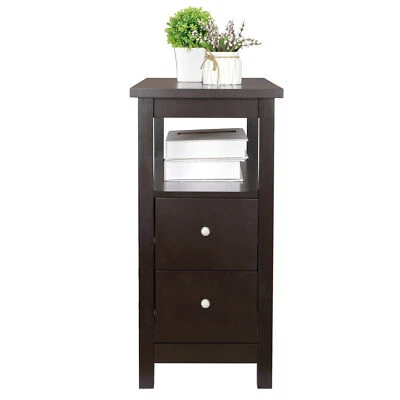 Chairside End Table with 2 Drawer and Shelf Narrow Side Table Home Decor Storage - Image 1 of 4