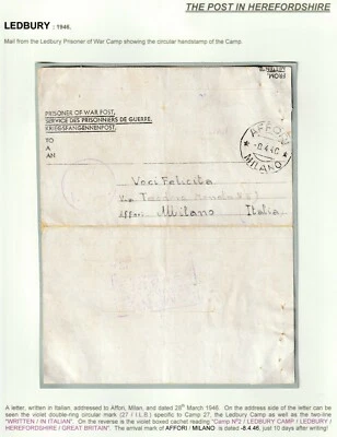 1946 LETTERSHEET BOXED CACHET CAMP No 27 LEDBURY HEREFORDSHIRE POW >MILAN ITALY - Image 1 of 3