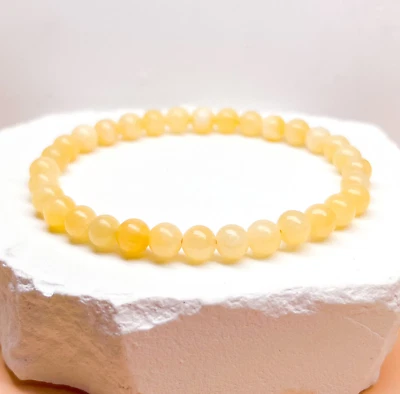 Pulsera de cuentas de piedras preciosas de calcita amarilla de 6 mm, reduce la ansiedad y el estrés Foto 1 de 4