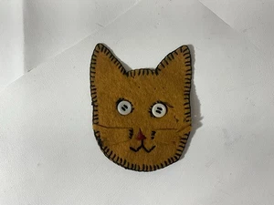 Vintage Handarbeit Filz Katze Beutel Knopf Augen Handstich  - Bild 1 von 5