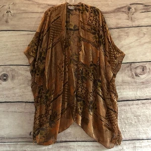 Free People Kimono Duster Sheer Velvet Burnout Stevie Patchwork Cardigan OS Boho - Picture 1 of 10