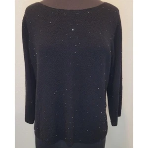 Eileen Fisher Pullover schwarz Perlen & Pailletten Merinowolle - weiter Ausschnitt - 3/4 Arm L - Bild 1 von 8