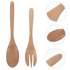Log Spoon Fork Set Salad Serving Spoons Tableware Server Utensils - Picture 1 of 10