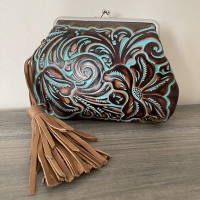 Patricia Nash Tooled Leather Hand-Bag Wristlet Savena 100% Authentic Kisslock - Image 1 of 4