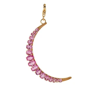 Pink Sapphire Moon Charm Handmade Pendant 18k Yellow Gold Fine Jewelry - Picture 1 of 6