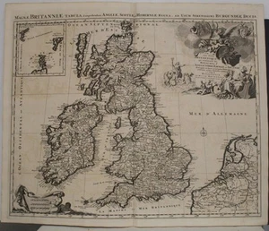 UNITED KINGDOM IRELAND 1696 JAILLOT UNUSUAL ANTIQUE ORIGINAL COPPER ENGRAVED MAP - Picture 1 of 1
