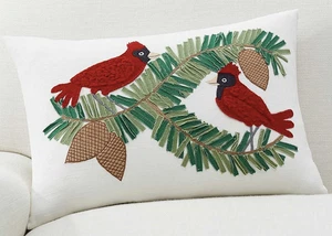 Pottery Barn Cardinals Applique Lumbar Pillow Cover Christmas Fauna Holiday - Picture 1 of 9
