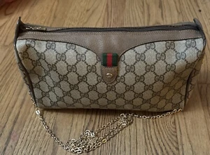 GUCCI Vintage Sherry Line GG Web PVC Canvas Brown Crossbody Shoulder Bag - Picture 1 of 20