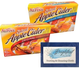 Alpine Hot Apple Cider Spiced Beverage 2 Boxes 1 Sugar Free 1 Original 1 Cloth - Picture 1 of 6