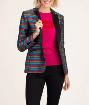 NUEVO CON ETIQUETAS - Chaqueta Blazer Trina Turk 'Dignitary' Rayas Brillantes, Multicolor - Talla 6 Foto 1 de 3