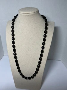 Necklace Black Bead Silver tone Vintage 30 inches - Picture 1 of 5
