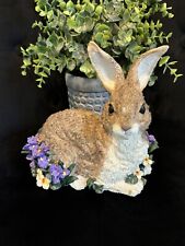 Vintage 7"x7" Resin Folk Art Rabbit Figurine in Garden