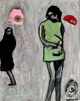 Conjunto de collage de arte original de medios mixtos 8x10" sobre lienzo 2 mujeres Foto 1 de 3