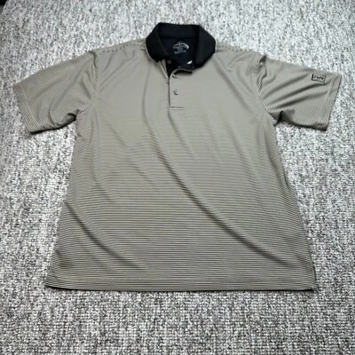 Champions Tour Mens Size Medium Golf Shirt Polo Stripes Black Tan Beige - Image 1 of 4