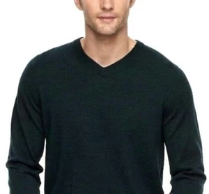 Neu Herren Classic Fit V-Ausschnitt Pullover Merinowollmischung Schwarz Langarm Neu mit Etikett - Bild 1 von 2