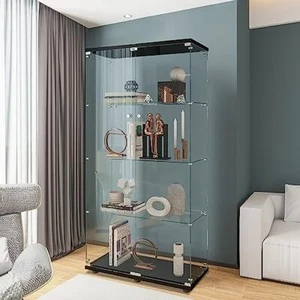 64"H Glass Display Cabinet 4 Shelf,Curio Cabinets Floor Standing Glass Bookshelf - Picture 1 of 51