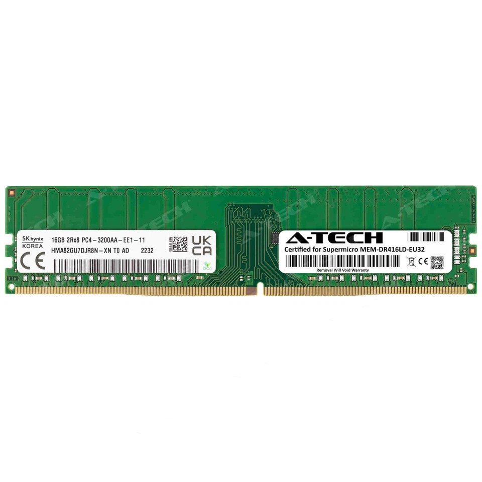 16GB PC4-25600 ECC UDIMM Supermicro MEM-DR416LD-EU32 Hynix Equivalent Memory RAM