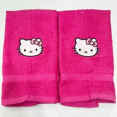 Hello Kitty Towels Embroidered Hand Towel Set Hot Pink Cute Girly Bathroom Decor - Image 1 of 4