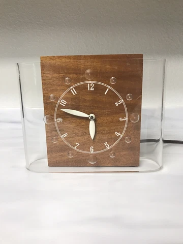Lackner Curvaline Neon Glo Blue Clock in Lucite and Mahogany 1940's L@@K! RARE! Cover