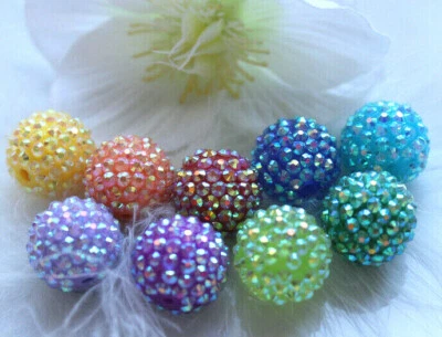 5 Shamballa Perlen 20mm Strassperlen Glitzer Disco Kugel Auswahl - Bild 1 von 4