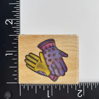 Garden Gardening Gloves Wood Mounted Rubber Stamp - Image 1 of 3