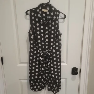 Michael Kors Dress Size 10 (M) Black Shirtdress Sleeveless White Dot Tie Front - Picture 1 of 11