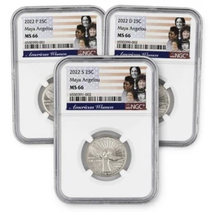 2022 P/D/S - 3pc Set - 25c Maya Angelou American Women Quarter NGC MS66 - Picture 1 of 1