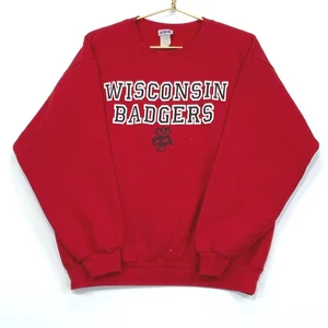 University Of Wisconsin Badgers Vtg Sweatshirt Crewneck Size Large Red 50/50 - Picture 1 of 5