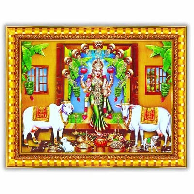 Göttin Lakshmi Devil Gruha Gruhalakshmi Kuh Wand Malerei Gerahmt Heim Dekor - Bild 1 von 2