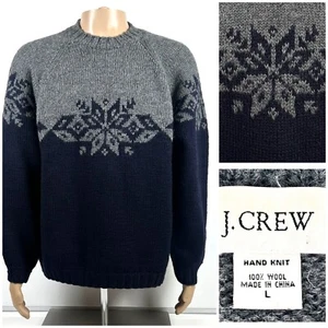 J Crew Vtg Men’s 100% Wool Chunky Hand Knit Sweater Nordic Crewneck Size Large - Picture 1 of 11