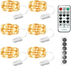 6PCS Fairy Lights Battery Powered with Remote, 7Ft 20Leds Warm White Twinkle Min - Picture 1 of 12