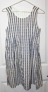 Vintage 80s Girls Maxi Dress Prairie Heavy Stripe Sleeveless Blue White Granny - Picture 1 of 6