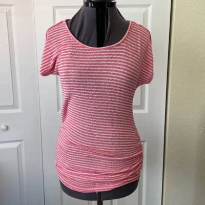 Motherhood Maternity Coral Short Sleeved Crew Neck Knit Striped Top, Size M - Image 1 of 3