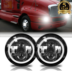 For Kenworth T2000 1997-2011 Pair 7inch Round LED Headlights Hi/Lo Beam With DRL