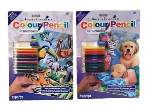 Royal & Langnickel Color Pencil by Number Kit Wash Day Fun & Jungle Animals Lot - Picture 1 of 4