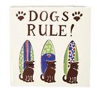 Dogs Rule carreaux de céramique décoratifs suspendus muraux avec planches de surf 6"x6" HTF