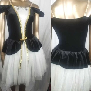 KOSTÜM TANZKOSTÜM schwarz Samt Ballerina Kleid mit Tutu Damen klein - Bild 1 von 11