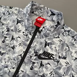 Nike Floral Windbreaker Full Zip Lightweight Jacket Black White Women's M - Picture 1 of 9